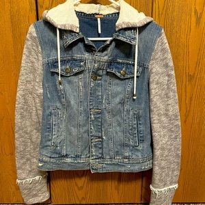 Free People, distressed denim with cotton hood/sleeves
